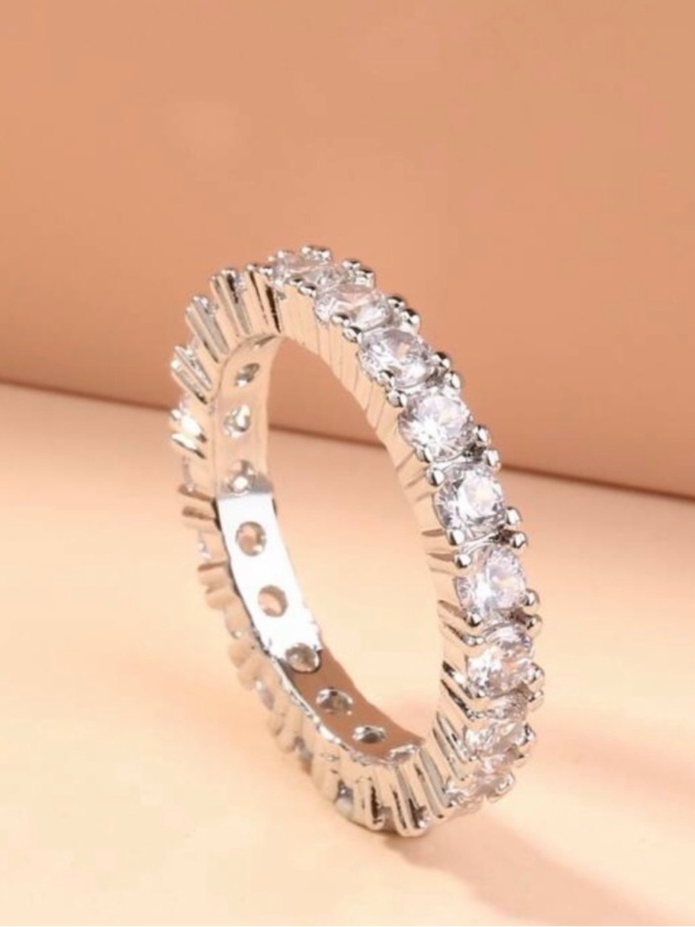 Silver Clear Crystal Eternity Ring - Sparkling White zircons